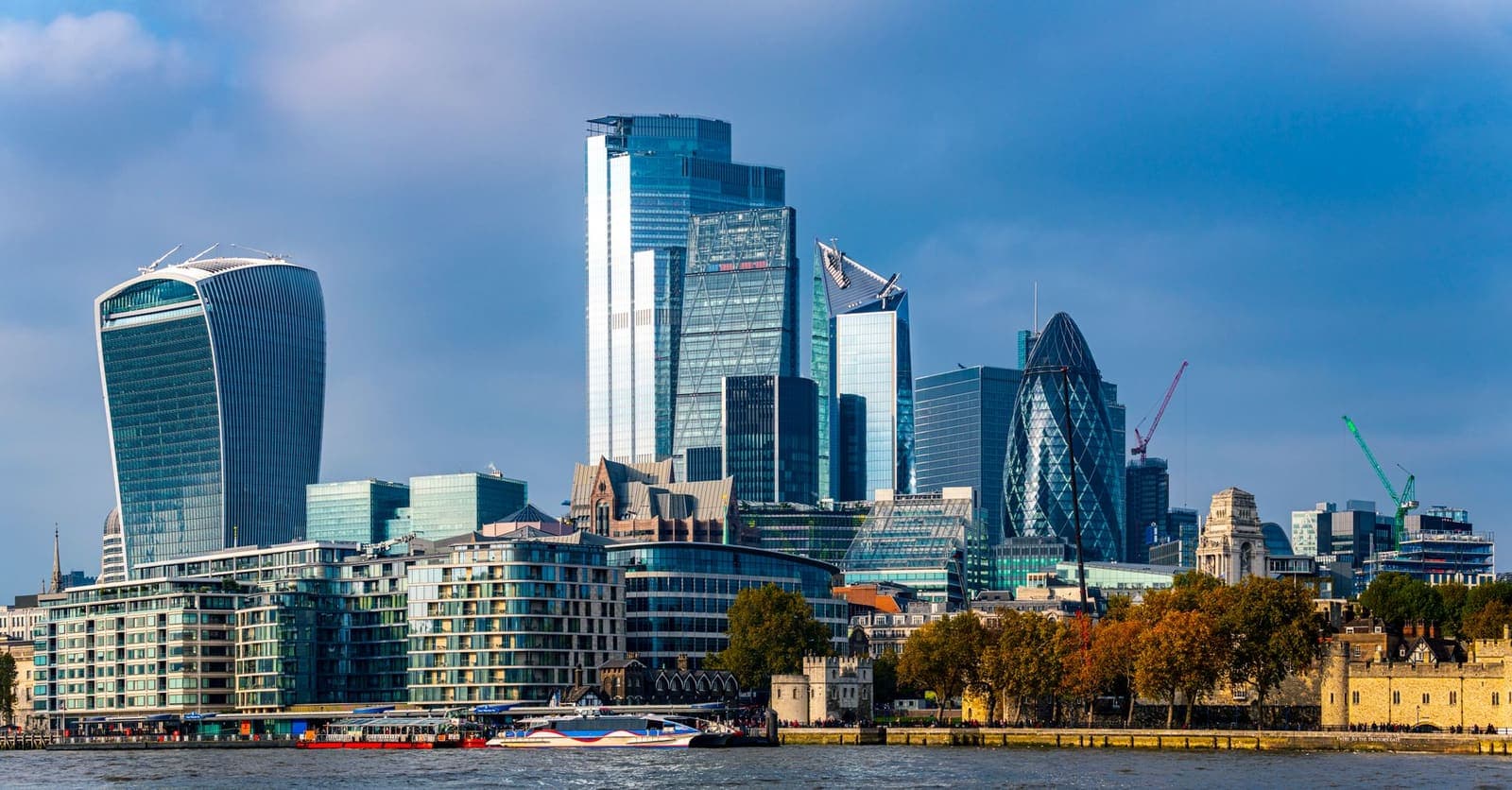 London skyline showing financial district buildings where Flutter is headquartered