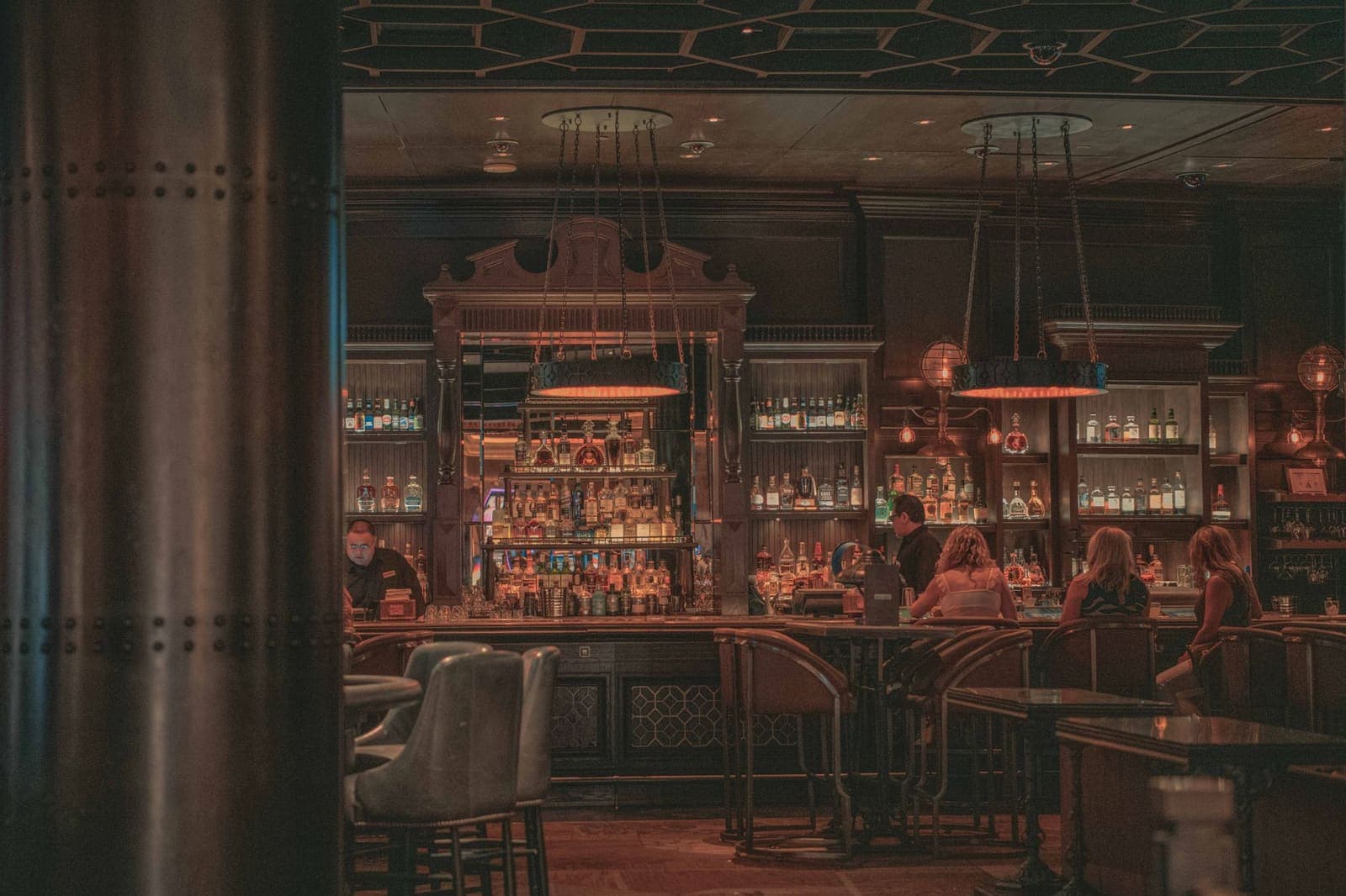 Neon lit restaurant and bar interior typical of a Las Vegas casino resort venue