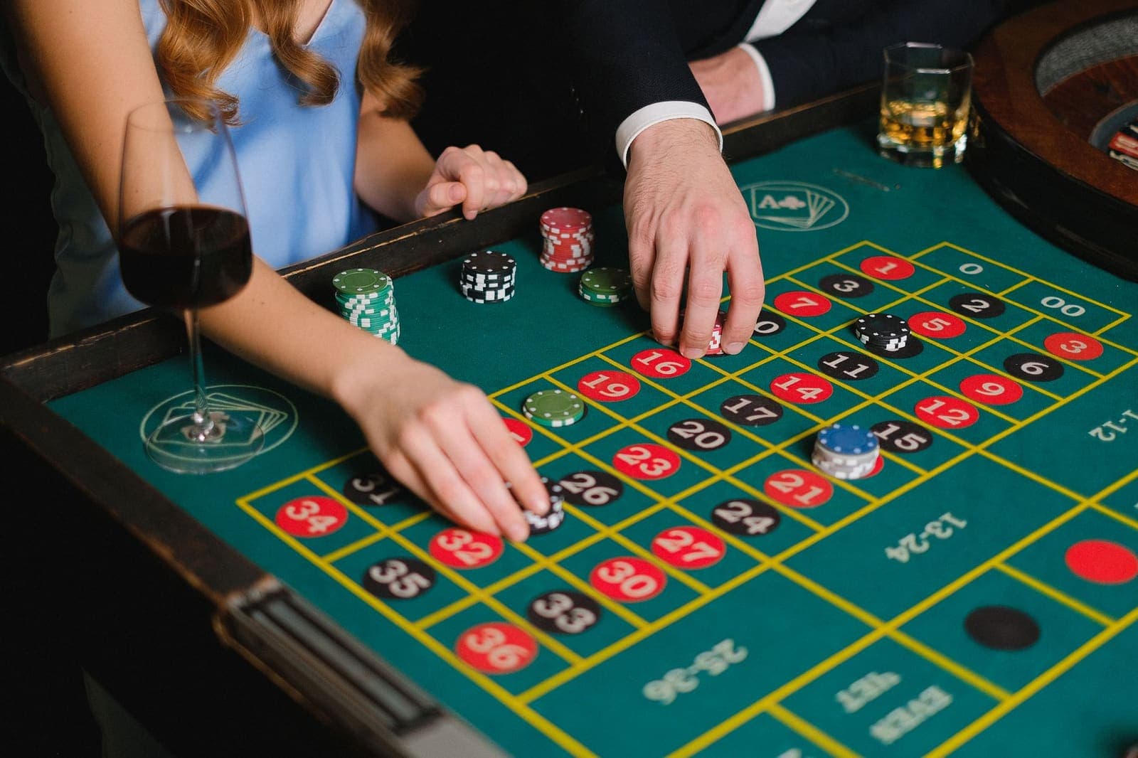 chips on a roulette table layout