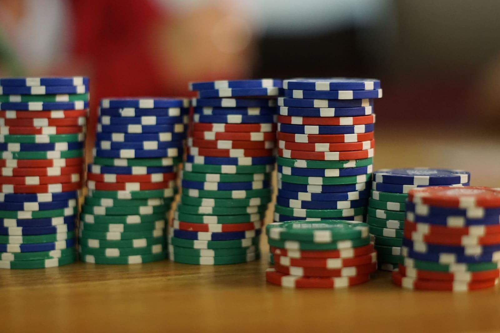 stacks of casino chips on a table